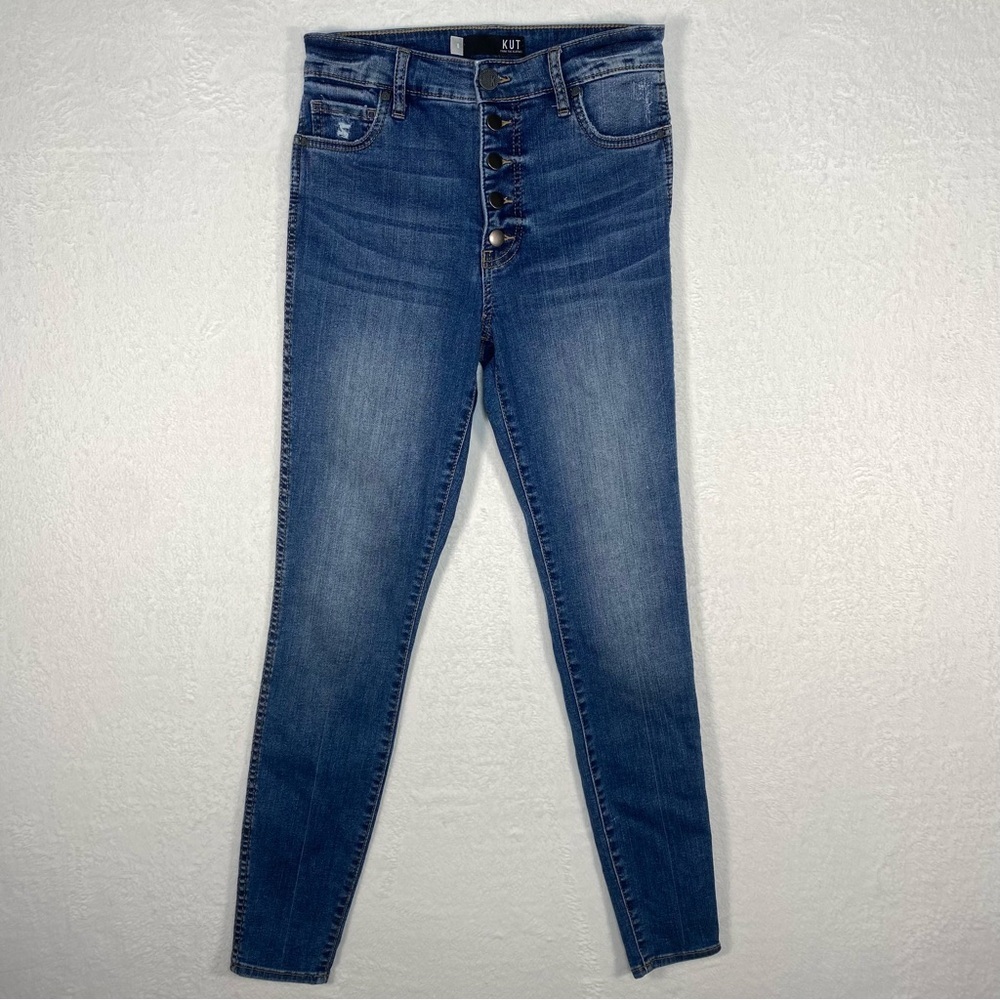 Kut from the Kloth High Rise Button-Fly Skinny Jeans - Medium Blue Wash